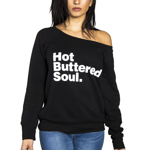 Black Hot Buttered Soul Off The Shoulder Sweatshirt